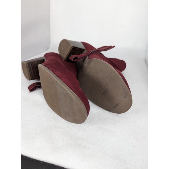 Old Navy sz 9 Faux Suede Sz 9. 2.5" Stacked heel zippers Mid ankle boot Oxblood - Picture 7 of 11